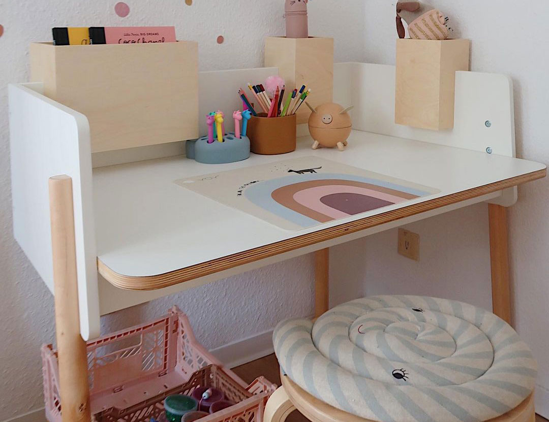 Wooden white kids desk with chair