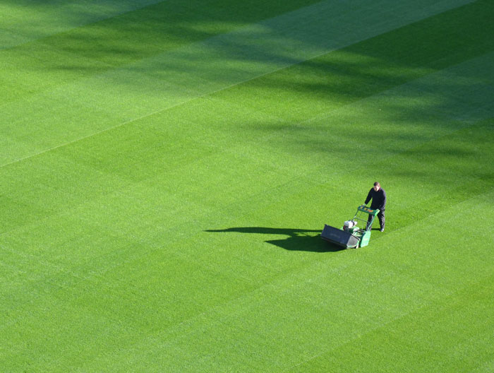 A person trimming field A person trimming field