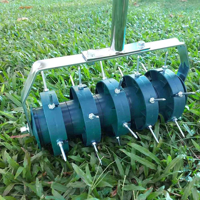 A lawn aerator A lawn aerator