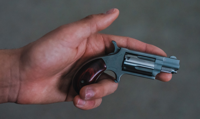 Person holding silver and black revolver
