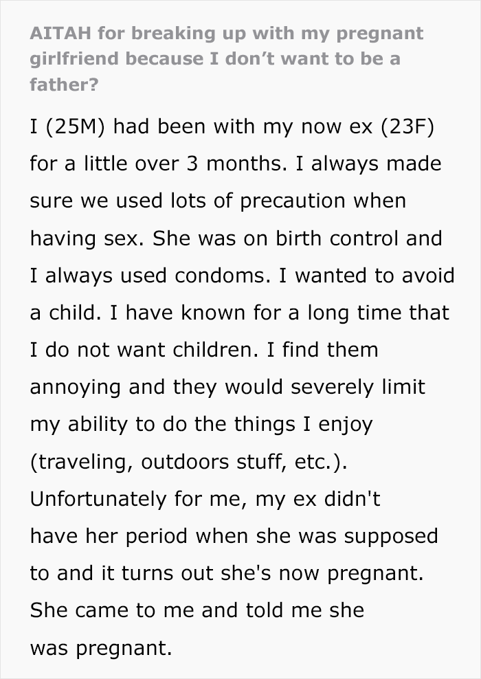 Guy Breaks Up With GF Of 3 Months Because She's Pregnant And He Doesn't Want To Be A Dad Guy Breaks Up With GF Of 3 Months Because She's Pregnant And He Doesn't Want To Be A Dad