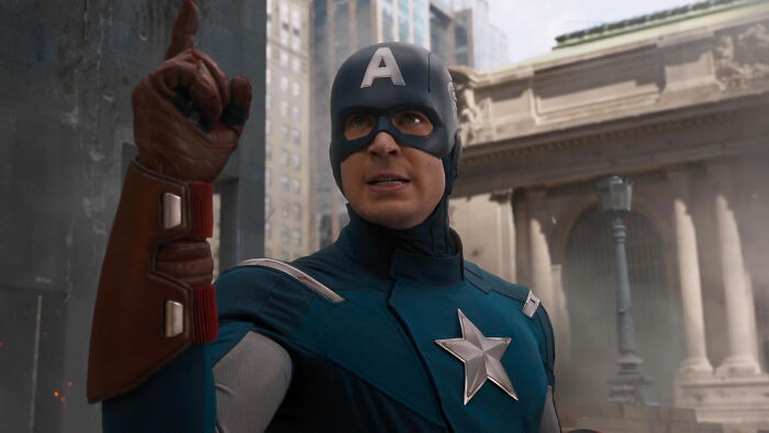 Captain America wearing suit in Avengers