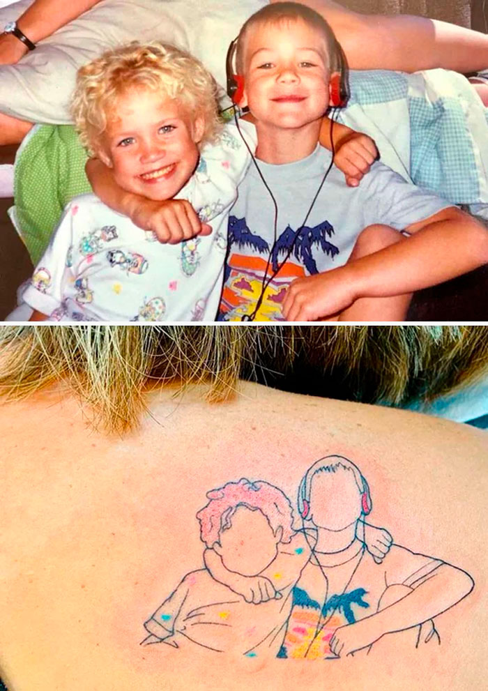 two children smiling in the photo memorial tattoo