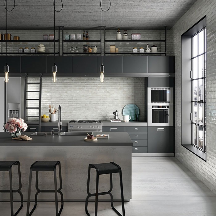 Industrial style spacious, grey kitchen
