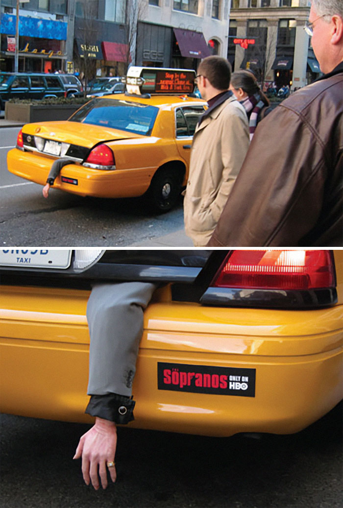 Anuncio de Los Soprano en un taxi