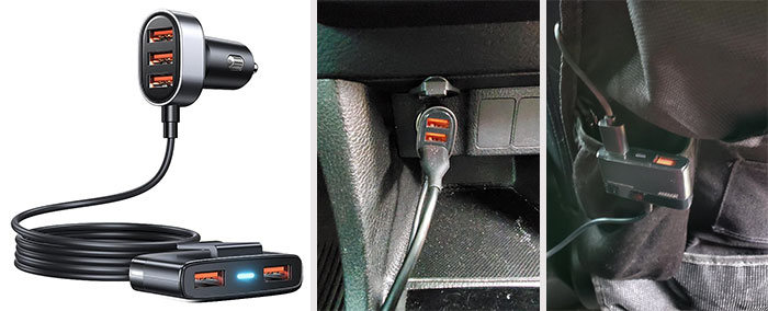 5 Multi USB Car Charger Adapter: Powering up to 5 devices at once, making long family rides hassle-free and ensuring all passengers can charge their devices simultaneously.