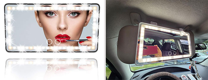 Car Visor Vanity Mirror: Illuminate your beauty on the go with this rechargeable led mirror, featuring dimmable lights, smart touch control, and universal size design.