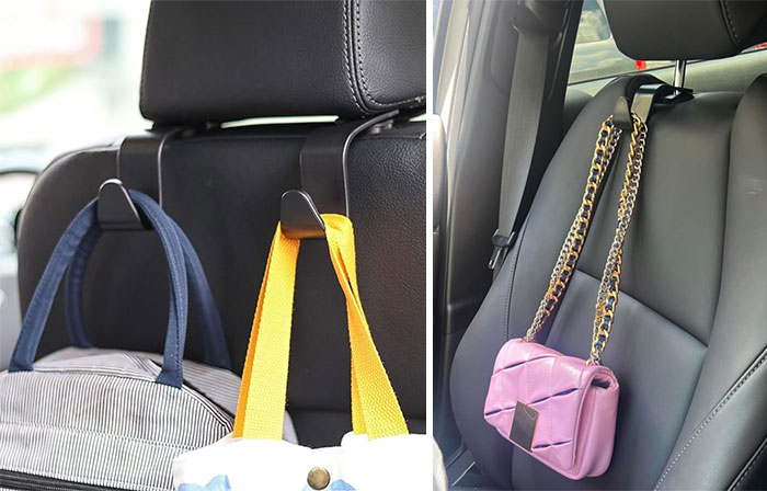 Amooca Car Seat Headrest Hook 4 Pack Hanger Storage Organizer: Keep your car clean and organized with this convenient storage solution, perfect for hanging groceries, handbags, purses, and more.