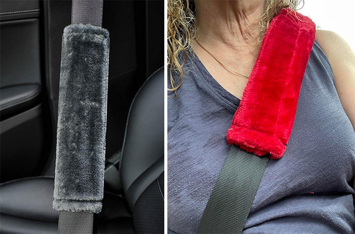 Amooca Soft Faux Sheepskin Seat Belt Shoulder Pad: The perfect accessory for your car that prevents discomfort and adds a touch of luxury.