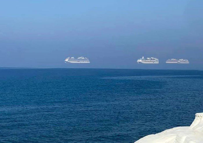Flying Cruise Ships Illusion Spotted On The South East Shores Of Cyprus