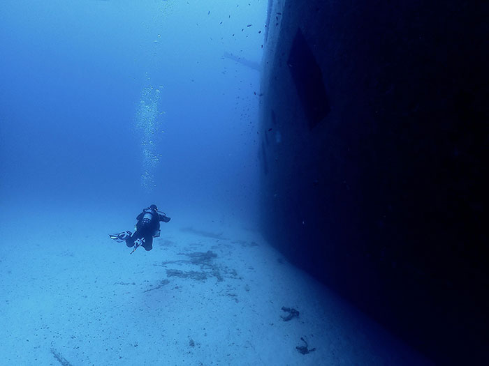 Just Diving Along The Shipwreck Of A Libyan Tanker Um El Faroud Near Malta At About 35 M/115 Ft Deep
