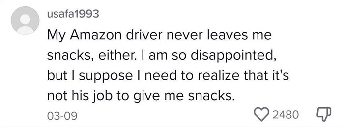 Amazon Driver Says Customers Should Put Out Snacks, People Don't Think It Should Be Expected