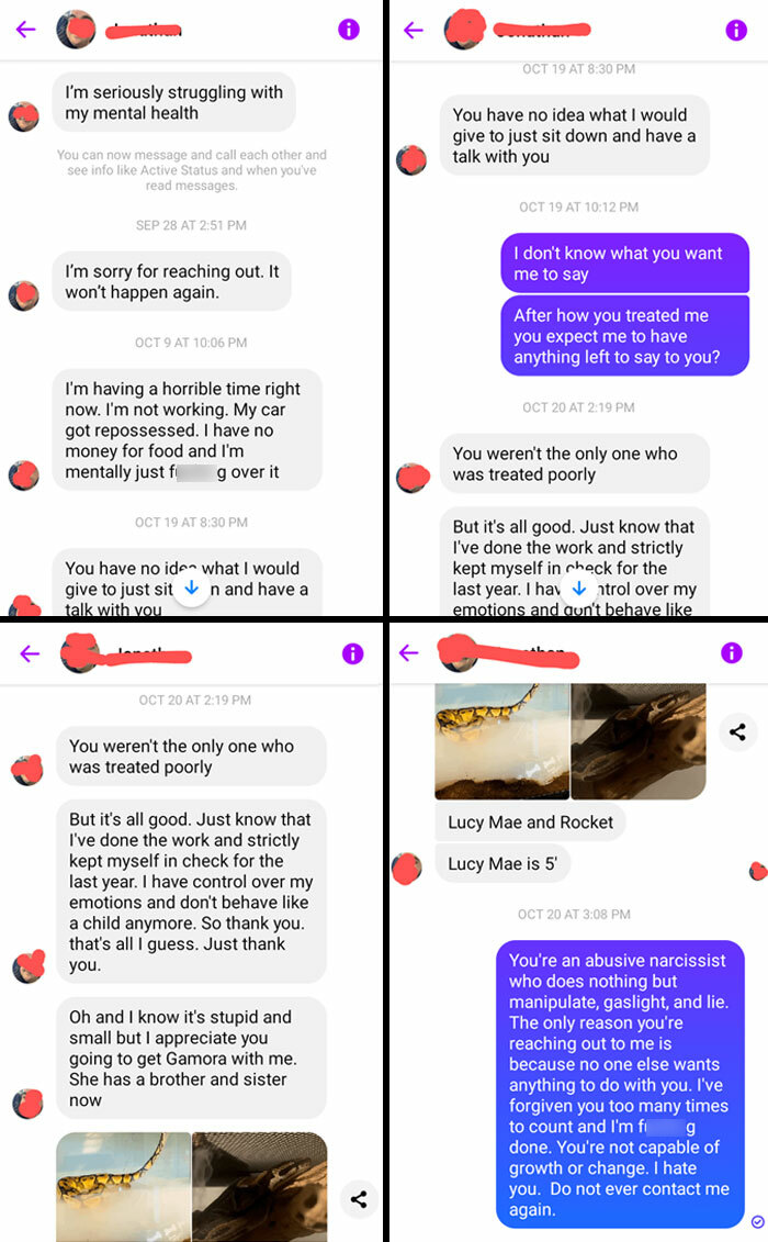 My Ex Tries To Guilt Me Into Talking To Him, Makes Himself The Victim, Then Tries To Tell Me About His Snake?