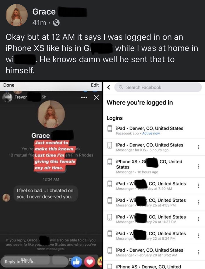 Her Ex Logged Into Her Facebook While She Was Asleep And Sent Himself A Message, Except Facebook Logs When Accesses The Account, Where, And Through What Device