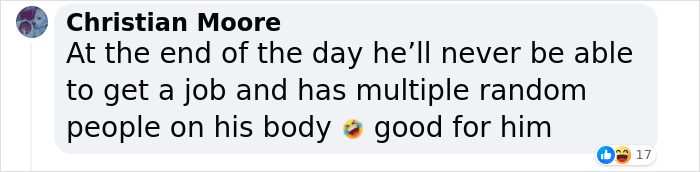 Comment trolling bullies about tattoos on social media, featuring a sarcastic remark. Comment trolling bullies about tattoos on social media, featuring a sarcastic remark.