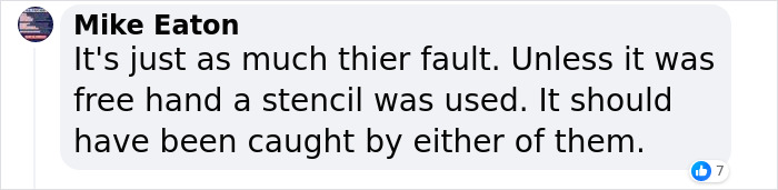 Comment discussing a tattoo blunder, mentioning fault and stencil use, related to a viral TikTok incident. Comment discussing a tattoo blunder, mentioning fault and stencil use, related to a viral TikTok incident.