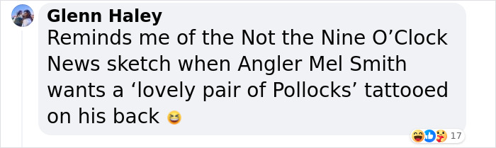 Commenter recalls comedy sketch related to a tattoo blunder on social media. Commenter recalls comedy sketch related to a tattoo blunder on social media.