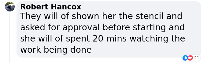Comment discussing a tattoo blunder going viral on TikTok, mentioning stencil and approval process. Comment discussing a tattoo blunder going viral on TikTok, mentioning stencil and approval process.
