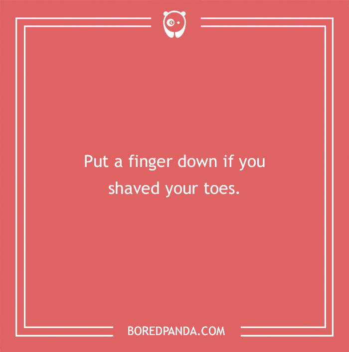 Put a finger down question about shaving toes on a red background from Bored Panda.