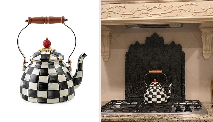 Infuse A Touch Of Opulence Into Tea Time With The Courtly Check Enamel Tea Kettle - Combining Functionality And Vintage Inspiration, It’s More Than Just A Tea Kettle, It’s A Decorative Masterpiece!