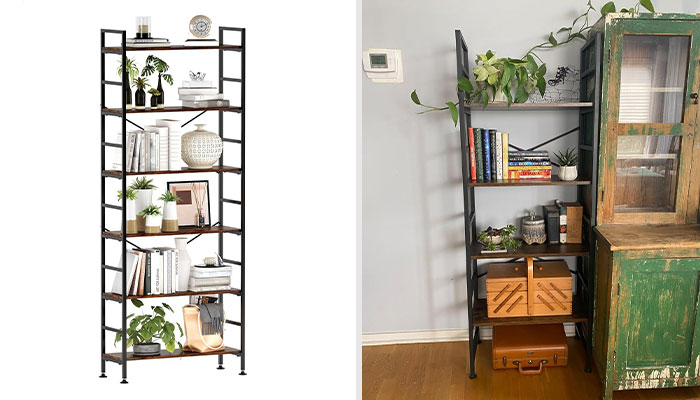 Storyteller's Sanctuary: Share The Love Of Literature With The Adjustable Tall Bookcase - Combining Rustic Wood, Metal And A Vintage Industrial Feeling, Transform Your Office Into A Upscale Library With This Modern Open Back Bookshelf Wonder!