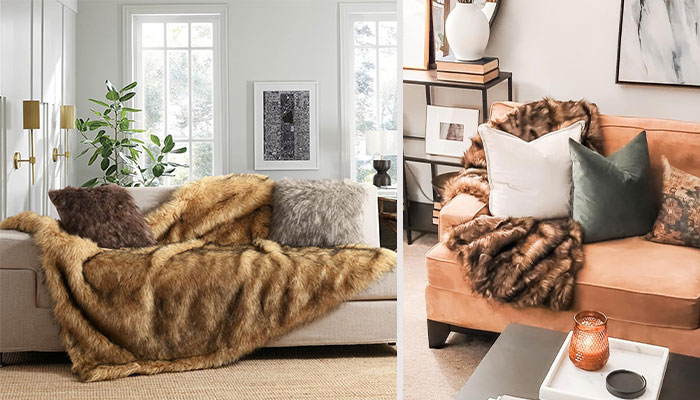 Golden Hour, Any Hour: Embrace The Elegance Of The Plush Faux Fur Blanket - Sized For Royalty, Its Long Pile In Golden Yellow With Black Tips Paints A Picture Of Upscale Comfort, Ushering In A Warm Glow To Your Chilly Evenings!