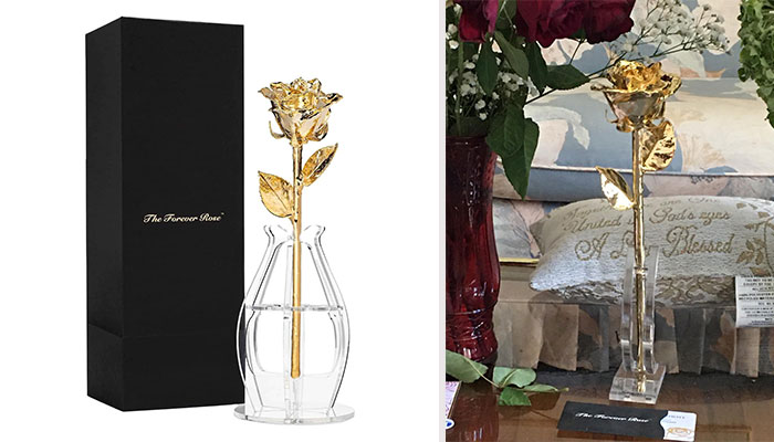 Love Immortalized: Celebrate Unending Affection With The Forever Rose Bloom Box Bundle - Embodying The Eternity Of Love, This Genuine Rose Hand Dipped In Gold, Paired With An Elegant Phantom Vase And Blooming Box, Sets Love In Gorgeous Stone!