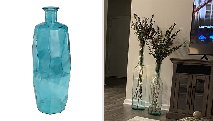 Recycled Glass Handmade Tall Spanish Bottleneck Vase - A Testament To Artistic Craftsmanship, This Piece Exudes Timeless Beauty While Upping Your Decor Quotient!