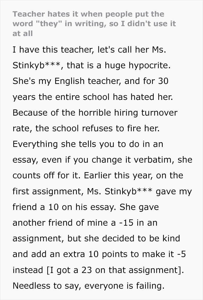“This Drove Her Insane”: Teacher Can’t Penalize Student For Following Her Rule To A T
