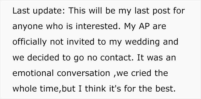 Bride Uninvites Adoptive Parents From The Wedding And Ends Up Cutting Them Off Completely Bride Uninvites Adoptive Parents From The Wedding And Ends Up Cutting Them Off Completely