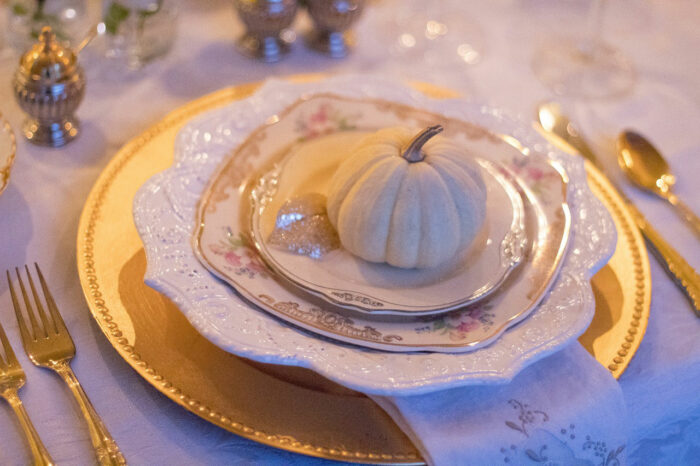 Small white pumpkin on plate