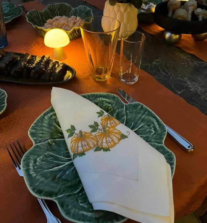Personalized napkin with embroidered pumpkin
