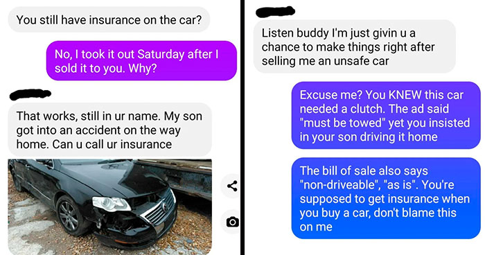 Man Shares Threatening Texts From The Guy He Sold His Car To After His Son Crashed It