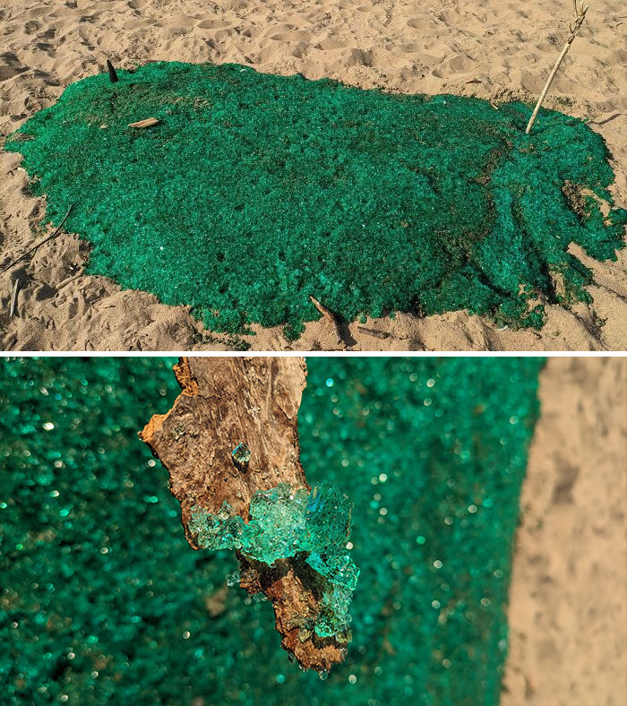 A Green, Translucent Substance Found On The Beach. It Looks Like Glass But Has Gel Consistency, It’s The Stuff Commonly Used Nowadays In Diapers To Absorb Moisture