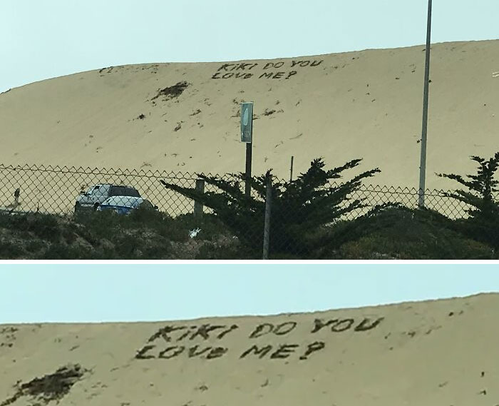 Stopped At A Traffic Light, And Noticed Someone Carved A Question On A Sand Dune