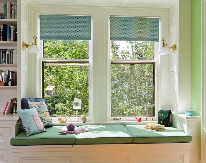 Playful green and white window seat 