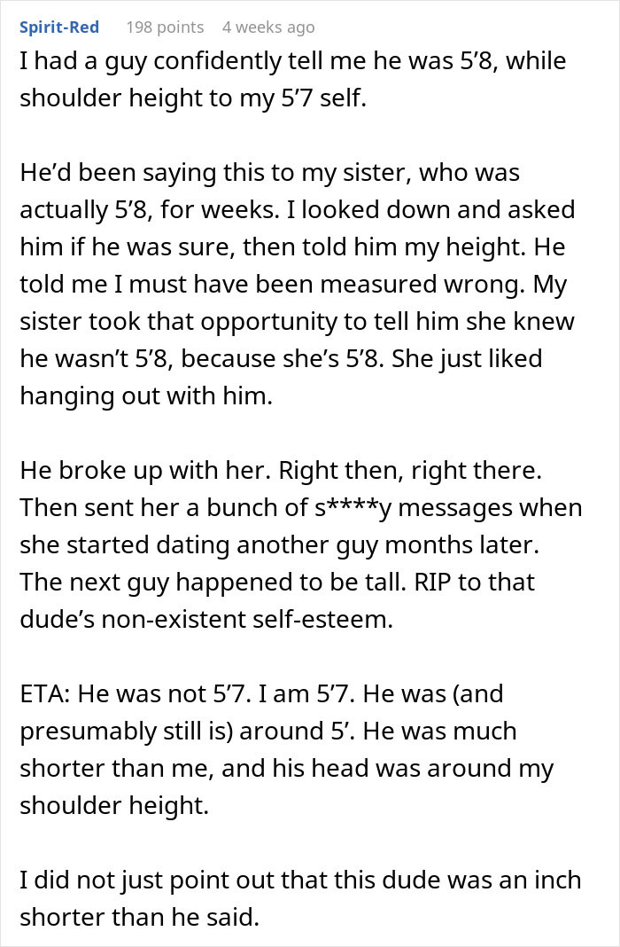 Woman Towers Over Dates After They Lie About Their Height, Throw Fits As She Refuses Second Date Woman Towers Over Dates After They Lie About Their Height, Throw Fits As She Refuses Second Date