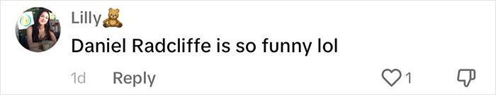 Comment saying "Daniel Radcliffe is so funny lol" with emojis and reactions. Comment saying "Daniel Radcliffe is so funny lol" with emojis and reactions.