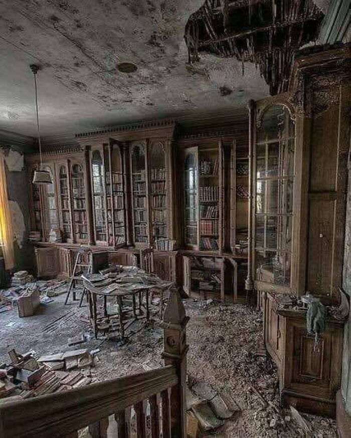 Library Inside An Abandoned 19th Century Victorian Mansion
