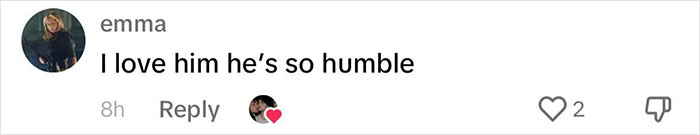 Social media comment praising a celebrity's humility. Social media comment praising a celebrity's humility.