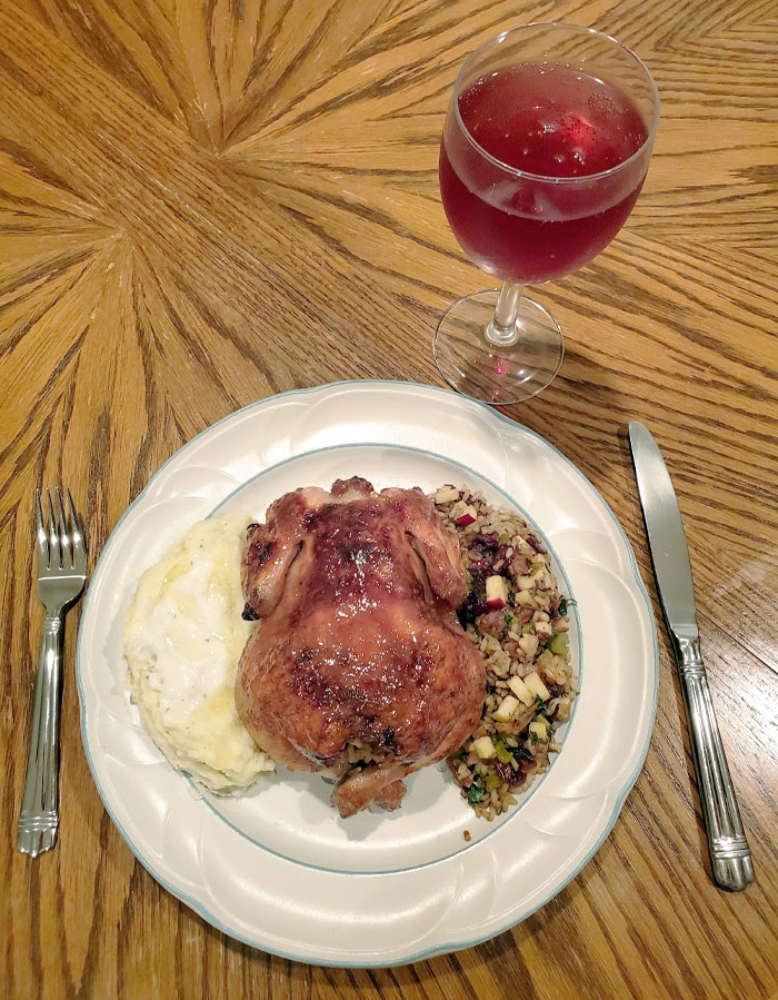Spending Thanksgiving Alone This Year. I Don't Usually Cook For It, But Decided To Try This Year - Apple-Glazed Cornish Hen With Cranberry Pecan Rice Stuffing