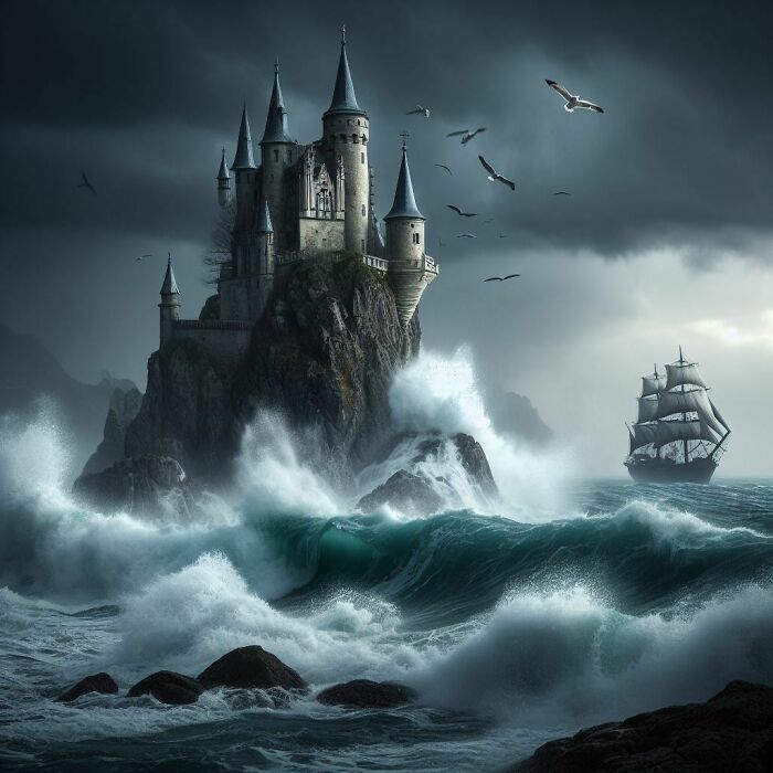 Castle Facing Rough Seas