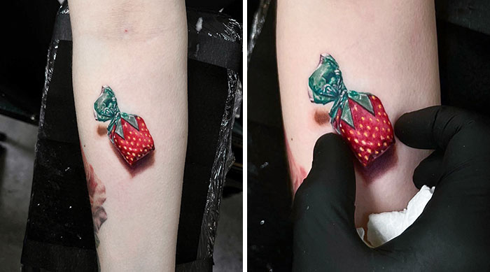 Fun Strawberry Candy Tattoo I Did The Other Day