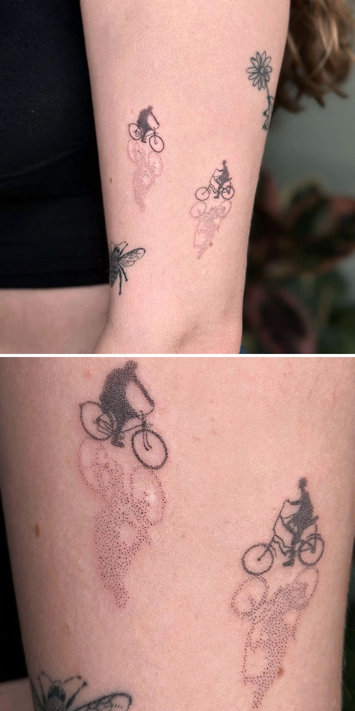 Bicycle Tattoo With Dotted Shadow
