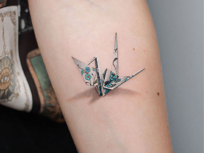 Tiny Floral Origami Tattoo