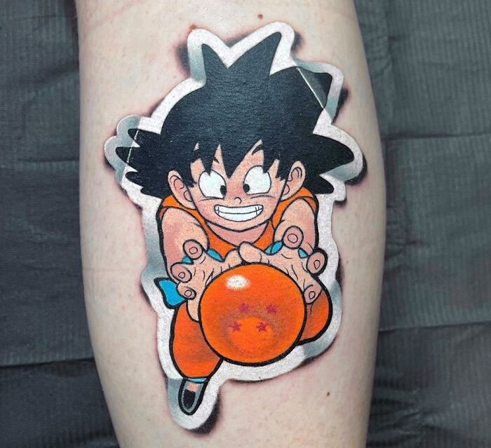 Goku Tattoo That Looks Like A Sticker 