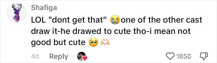 Comment about Daniel Radcliffe's Deathly Hallows drawing, expressing humor and affection for its cuteness. Comment about Daniel Radcliffe's Deathly Hallows drawing, expressing humor and affection for its cuteness.