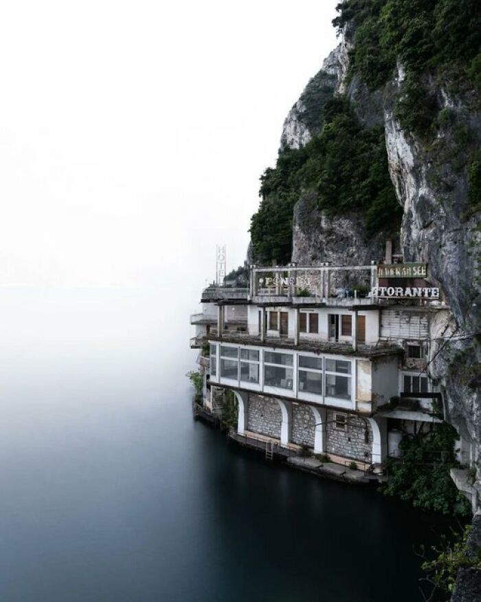 Abandoned Hotel On The Edge Of A Lake In Italy