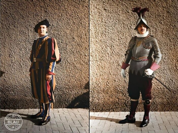 In December 1937, Two Soldiers Belonging To The Pontifical Swiss Guard Were Photographed In Vatican City