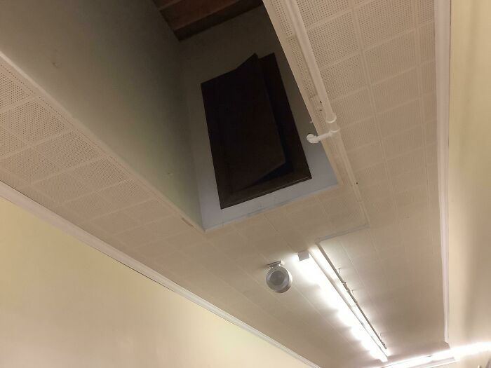 There Is A Door In The Ceiling Of Our School. No One Knows Where It Goes (Including Teachers And Janitors), No One Has Ever Used It. It Mysteriously Opened A Few Days Ago, And No One Knows How. You Can’t See Anything In It, It’s Just Darkness. No One Has An Explanation. Our School Is 98 Years Old